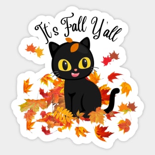 It's fall y'all Black Cats Halloween Thanksgiving Funny Sticker